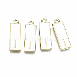 Alloy Enamel Pendants, Cadmium Free & Lead Free, Rectangle with Initial Letters, Light Gold, Letter.I, 23.5x8x2mm, Hole: 1.8mm(ENAM-T012-01I-RS)