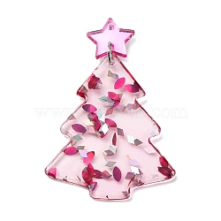 Christmas Tree Printed Opaque Acrylic Pendants, with Platinum Iron Loop, Pink, 52x33x2mm, Hole: 1.4mm(OACR-Q080-03A)