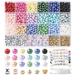DIY Bracelets Makings Kits, include 1000Pcs Glass Pearl Round Bead, 130Pcs Acrylic Beads, 80Pcs 4 Styles CCB Plastic Beads. 1 Rolls Elastic Thread, Mixed Color, 6~7mm, Hole: 1mm(DIY-FS0010-02)