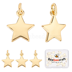 20Pcs Brass Pendants, Long-Lasting Plated, Star, Real 18K Gold Plated, 11.5x10x1.5mm, Jump Ring: 5x0.7mm, Inner Diameter: 1/8 inch(3.5mm)(KK-BBC0004-22)