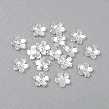Scrapbooking Flower Acrylic Pearl Cabochons Flat Back Embellishments for Jewelry, Dyed, White, 11x2mm