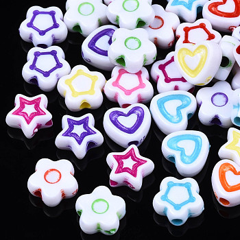 Opaque White Acrylic Beads, Craft Style, Mixed Shapes, Mixed Color, 8.5x9x4mm, Hole: 1.8mm