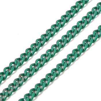 Spray Painted 304 Stainless Steel Curb Chains, with Spool, Unwelded, Light Sea Green, 3x2x0.6mm