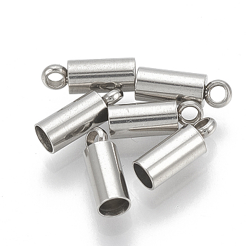 Tarnish Resistant 201 Stainless Steel Cord Ends, End Caps, Column, Stainless Steel Color, 7x2mm, Hole: 1mm, Inner Diameter: 1mm