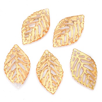 Transparent Acrylic Beads, Golden Metal Enlaced, Leaf, Gold, 34x20x3mm, Hole: 1.4mm, about 700pcs/500g