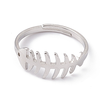 201 Stainless Steel Fishbone Adjustable Ring for Women, Stainless Steel Color, US Size 6 3/4(17.1mm)