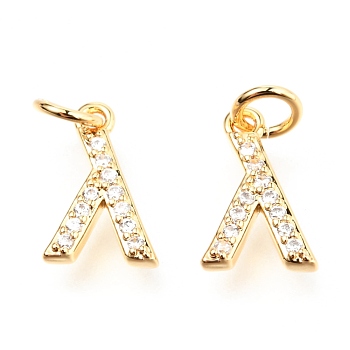 Brass Micro Pave Cubic Zirconia Charms, with Jump Rings, Greek Alphabet, Real 18k Gold Plated, Letter.L, 11.5x2x1.7mm, jump ring: 4.9x0.85mm, Hole: 3mm