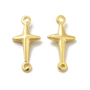 Brass Connector Charms, Cadmium Free & Lead Free, Religion Cross Links, Real 24K Gold Plated, 13.5x6.5x2mm, Hole: 1mm