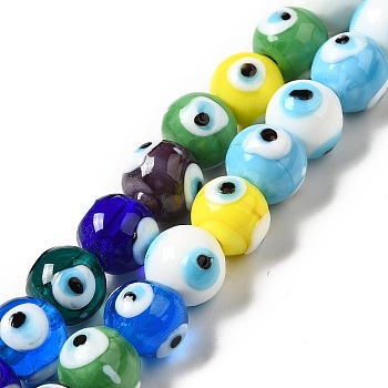 Handmade Lampwork Beads Strand, Round with Evil Eye, Mixed Color, 12mm, Hole: 3mm, about 33pcs/strand, 13.66''(34.7cm)