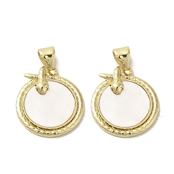 Brass Pave Shell Pendants, Flat Round Charms with Snake, Real 18K Gold Plated, 18.5x16.5x3mm, Hole: 3.5x4mm