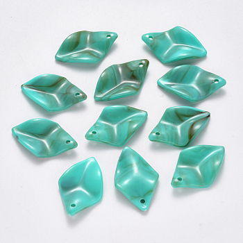 Acrylic Pendants, Imitation Gemstone Style, Leaf, Turquoise, 29x18.5x4.5mm, Hole: 1.8mm