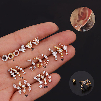 316L Surgical Stainless Steel Micro Pave Clear Cubic Zirconia Cartilage Earrings, Star, Rose Gold, 6mm, Pin: 0.8mm