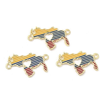 Rack Plating Brass Enamel Connector Charms, Map Links, Long-Lasting Plated, Lead Free & Cadmium Free, Real 18K Gold Plated, FireBrick, 17x28x2mm, Hole: 1.6mm