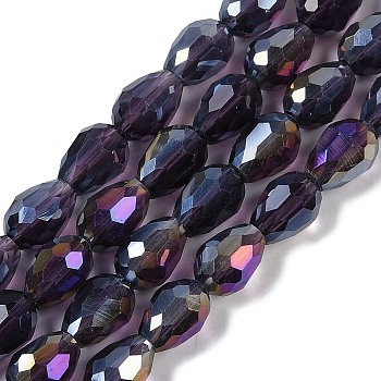 Transparent Electroplate Glass Beads Strands, AB Color Plated, Faceted, Teardrop, Indigo, 15x10mm, Hole: 1.6mm, about 46~48pcs/strand, 27.95''(71cm)