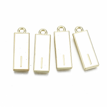 Alloy Enamel Pendants, Cadmium Free & Lead Free, Rectangle with Initial Letters, Light Gold, Letter.I, 23.5x8x2mm, Hole: 1.8mm