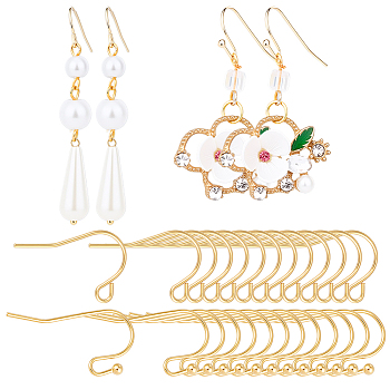 120Pcs 2 Styles Brass Earring Hook, Shepherd's Hook Ear Wire, Real 14K Gold Plated, 12~15.5x14.5~21mm, Pin: 0.5~0.7mm, 60pcs/style