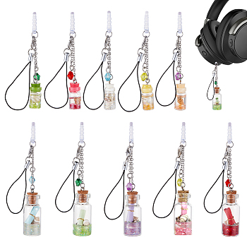 10Pcs 5 Style Resin Mobile Straps, with Plastic Mobile Dustproof Plugs, Wish Bottle, Mixed Color, 13~14.5cm, 5pcs/style