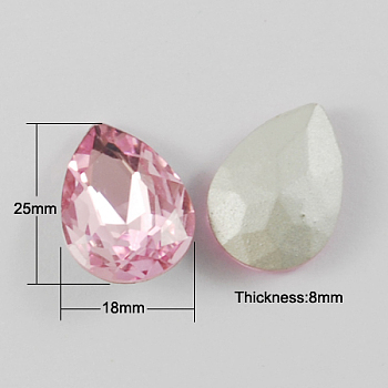 Glass Pointed Back Rhinestone, Back Plated, Faceted, Teardrop, Pearl Pink, 25x18x8mm