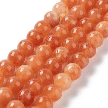 Dyed Natural Malaysia Jade Beads Strands, Round, Coral, 6mm, Hole: 1mm, about 31pcs/strand, 7.48 inch(19cm)