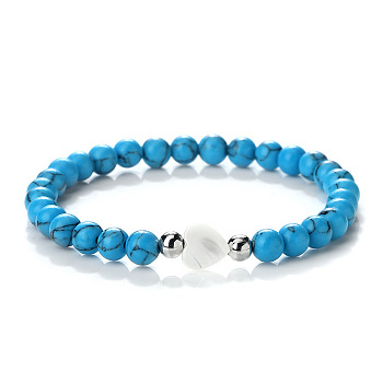 Synthetic Turquoise Heart & Round Beaded Stretch Bracelet