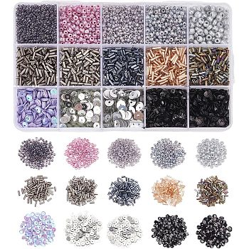 300g 15 Colors Glass Seed Beads, Mixed Style, Small Craft Beads for DIY Jewelry Making, Round, Mixed Color, 3mm, Hole: 1mm, 20g/color