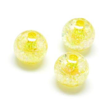 Crackle Style Acrylic Beads, AB Colour, Inside Color, Round, Yellow, 20mm, Hole: 2.5mm, about 110pcs/500g