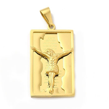 Ion Plating(IP) 304 Stainless Steel Religion Pendants, Rectangle with Jesus Charms, Golden, 41.5x23.5x5mm, Hole: 9x4mm