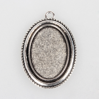 Vintage Tibetan Style Alloy Pendant Cabochon Bezel Settings, Cadmium Free & Lead Free, Antique Silver, Oval Tray: 20x30mm, 44x30x2mm, Hole: 3mm, about 145pcs/996g