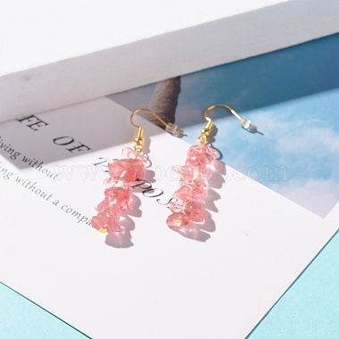 Synthetic Cherry Quartz Glass Chip Beaded Dangle Earrings(EJEW-JE04788-12)-2