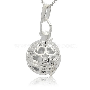 Silver Color Plated Brass Hollow Round Cage Pendants(KK-J226-08S)-2