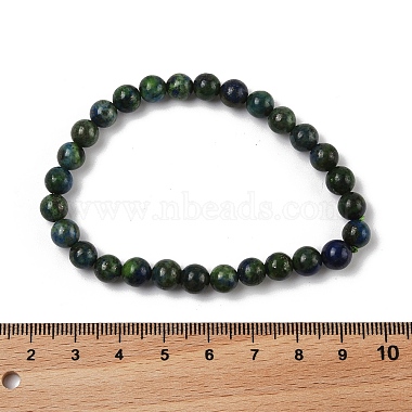 Natural Chrysocolla and Lapis Lazuli Round Bead Stretch Bracelets(BJEW-L593-D03)-3