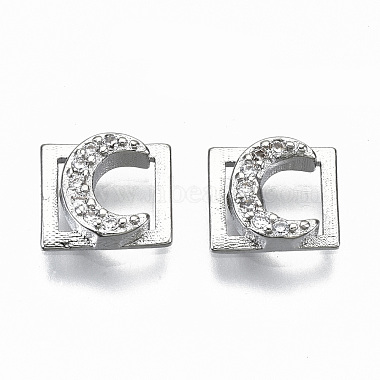Real Platinum Plated Clear Rectangle Brass+Cubic Zirconia Cabochons