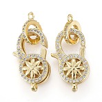 Brass Micro Pave Clear Cubic Zirconia Lobster Claw Clasps, Cadmium Free & Lead Free, with Bail Beads/Tube Bails, Flower, Real 18K Gold Plated, 20x12x6mm, Hole: 1.2mm(X-KK-K242-14G)