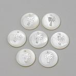 Freshwater Shell Pendants, Flat Round & Coconut Tree, Platinum, 16x3.5~4mm, Hole: 1.2mm(SHEL-Q010-008P)