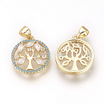 DIY Brass Micro Pave Cubic Zirconia Pendants, Ring with Tree of Life, Golden, 18x16x3mm, Hole: 3mm(DIY-S031-051A)