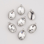 Stainless Steel Glass Rhinestone Pendants, Oval, Stainless Steel Color, 17x10.5x5mm, Hole: 2mm(GLAA-L015-F01)