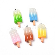 Gradient Color Resin Imitation Food Pendants, Ice Lolly Charms, with Platinum Tone Iron Loops, Mixed Color, 42x15x5.5mm, Hole: 2mm(RESI-H144-11)