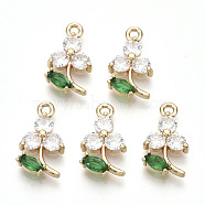 Transparent Glass Pendants, with Golden Tone Brass Findings, Faceted, Flower, Sea Green, 17x10x3.5mm, Hole: 1.6mm(GLAA-R212-17B)
