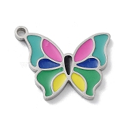 304 Stainless Steel Pendants, with Enamel, Butterfly Charm, Stainless Steel Color, 13x16x1.5mm, Hole: 1.4mm(STAS-P339-14P-02)