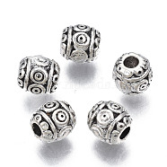 Tibetan Style Alloy Beads, Cadmium Free & Lead Free, Barrel, Antique Silver, 6.5x6mm, Hole: 2mm, about 1350pcs/1000g(PALLOY-S139-012)