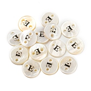 Freshwater Shell Buttons, Flat Round , Letter E, 12x2mm, Hole: 1.6mm(BUTT-Z001-01E)