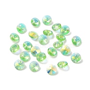 Electroplate Transparent Glass Beads, Half Rainbown Plated, Faceted Bicone, Spring Green, 8x4mm, Hole: 0.8mm(EGLA-Z002-AB07)