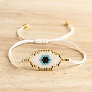 Glass Seeds Evil Eye Link Bracelet, Bohemian Braided Adjustable Bracelet, Gold, 11 inch(28cm)(PW23030493291)