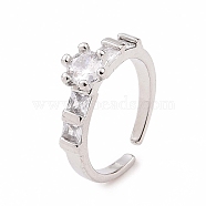 Clear Cubic Zirconia Diamond Open Cuff Ring, Brass Jewelry for Women, Platinum, Inner Diameter: 16mm(RJEW-B028-23P)