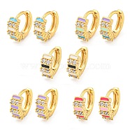 Real 18K Gold Plated Brass Hoop Earrings, with Enamel and Clear Cubic Zirconia, Mixed Color, 105x4.5mm(EJEW-L269-069G)