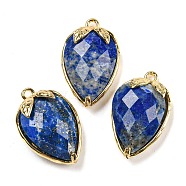 Natural Lapis Lazuli Faceted Pendants, Rack Plating Brass Strawberry Charms, Golden, 18x11x5~5.5mm, Hole: 1.2mm(G-M431-06G-04)