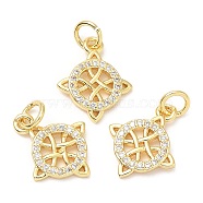 Rack Plating Brass Micro Pave Cubic Zirconia Pendants, with Jump Ring, Long-Lasting Plated, Lead Free & Cadmium Free, Real 18K Gold Plated, 15x12x1.5mm, Hole: 3mm(KK-A185-06G)