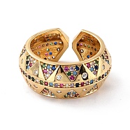 Colorful Cubic Zirconia Dome Ring for Her, Adjustable Cuff Finger Ring, Cadmium Free & Lead Free, Real 18K Gold Plated, US Size 6(16.5mm)(RJEW-C017-02G-RS)