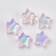 Transparent Plastic Beads, AB Color Plated, Star, Pink, 11x11x4mm, Hole: 1.6mm(X-KY-N006-001G)