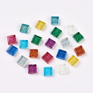 Glass Cabochons, Glitter Mosaic Tiles, for Home Decoration or DIY Crafts, Square, Mixed Color, 10x10x4mm, about 1100~1200pcs/1000g(GLAA-WH0005-C01)